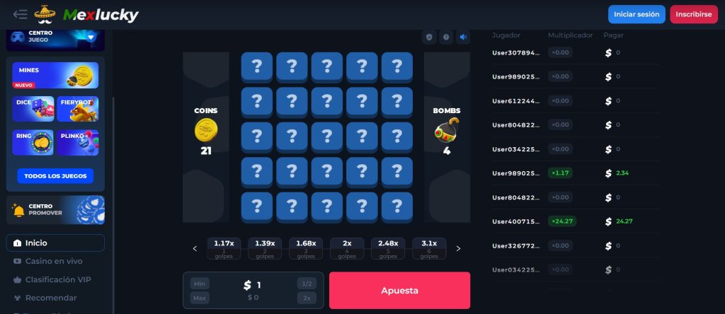 Apuestas sobre Mexlucky Minas