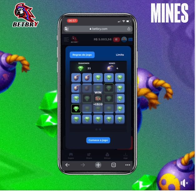 Ação do jogo BetBry Mines no celular