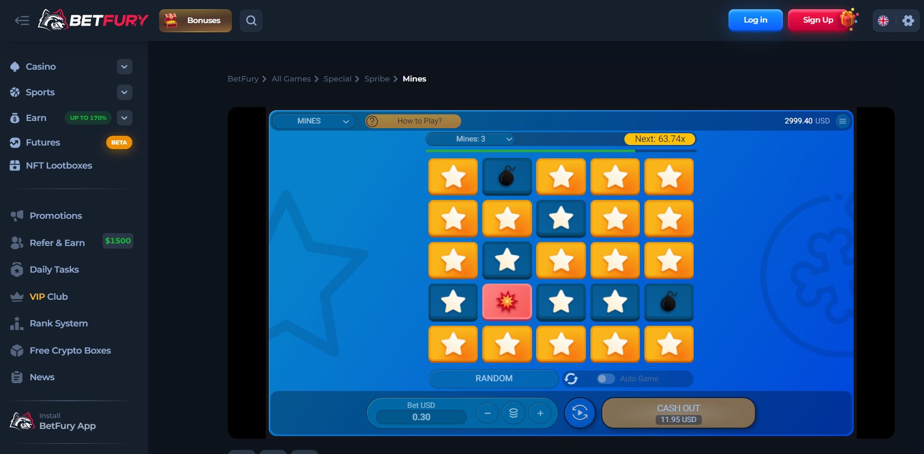 Jogo BetFury Mines encontrar explosivos
