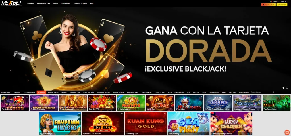 Interfaz de casino Mexbet